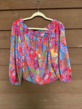 Flying Tomato Vibrant Floral Off-Shoulder Top - Pink Blue Multi size Medium